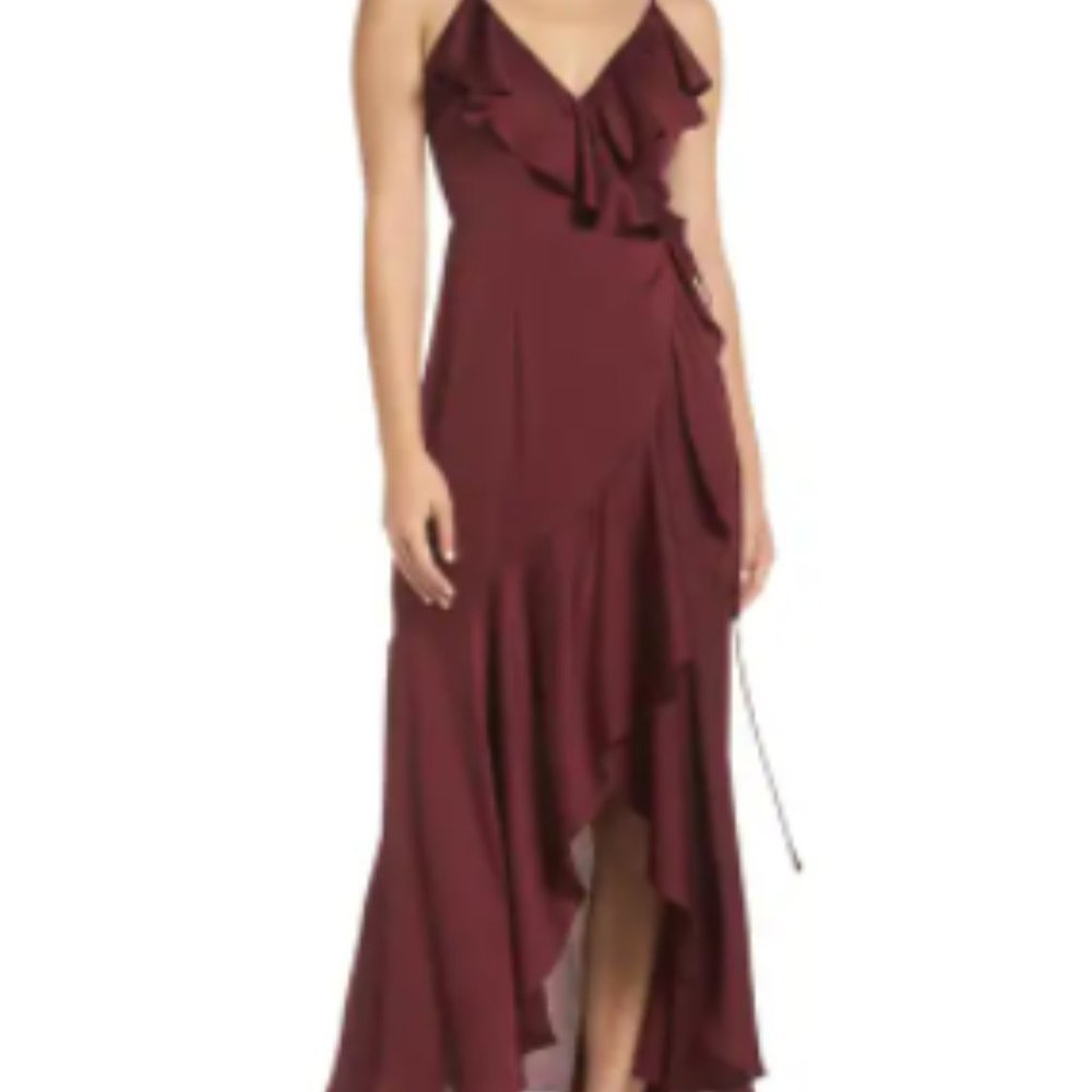 SHANA JOY Luxe Ruffle Trim Wrap Gown